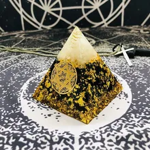 AURAREIKI Orgonite Pyramid Ajna Chakra Raziel Natural White Crystal Obsidian Expel Evil Forces Resin Pyramid Crafts Jewelry