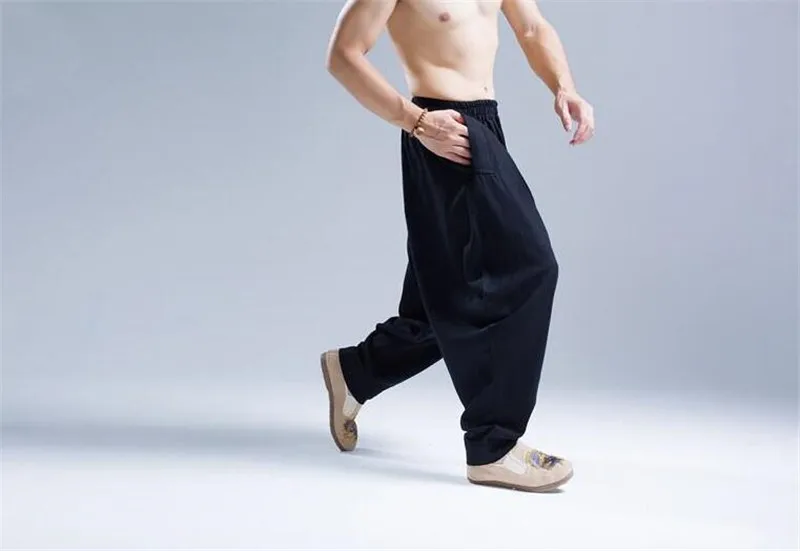 Лето Осень Хлопок Льняные повседневные шаровары мужские штаны для бега мужские брюки для фитнеса мужские китайские традиционные Харадзюку