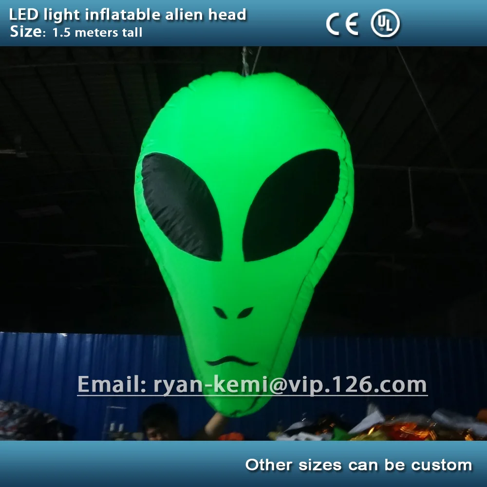 green party bar decoration LED light inflatable alien head ballon Hallowmas event decorative led lighted skeleton stage light