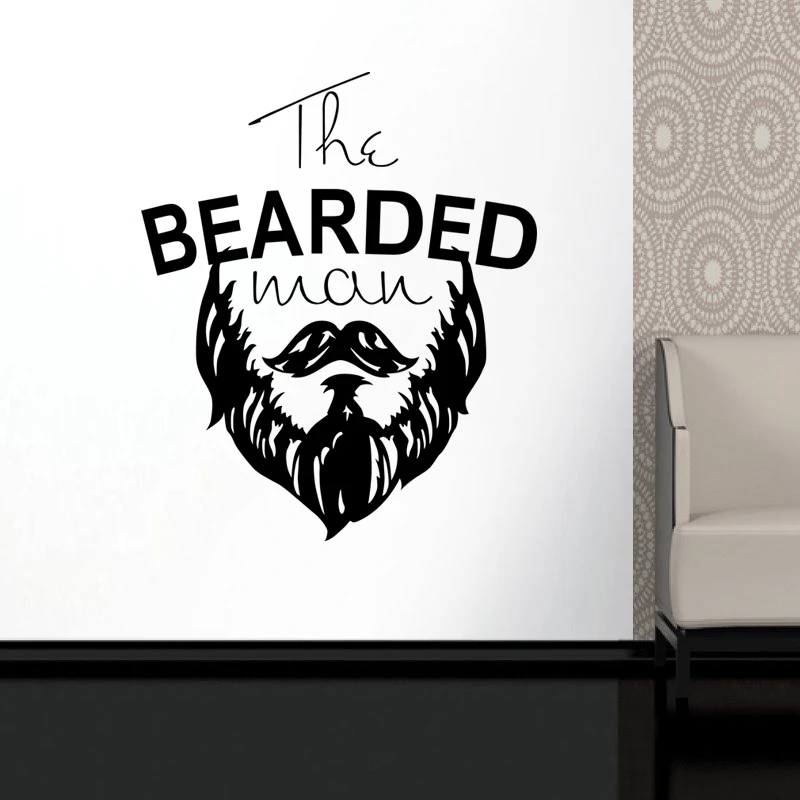 Man Barber Shop Sticker Bearded Decal Haircut Posters Vinyl Wall Art Decals Decor WIndows Decoration Mural Salon Sticker