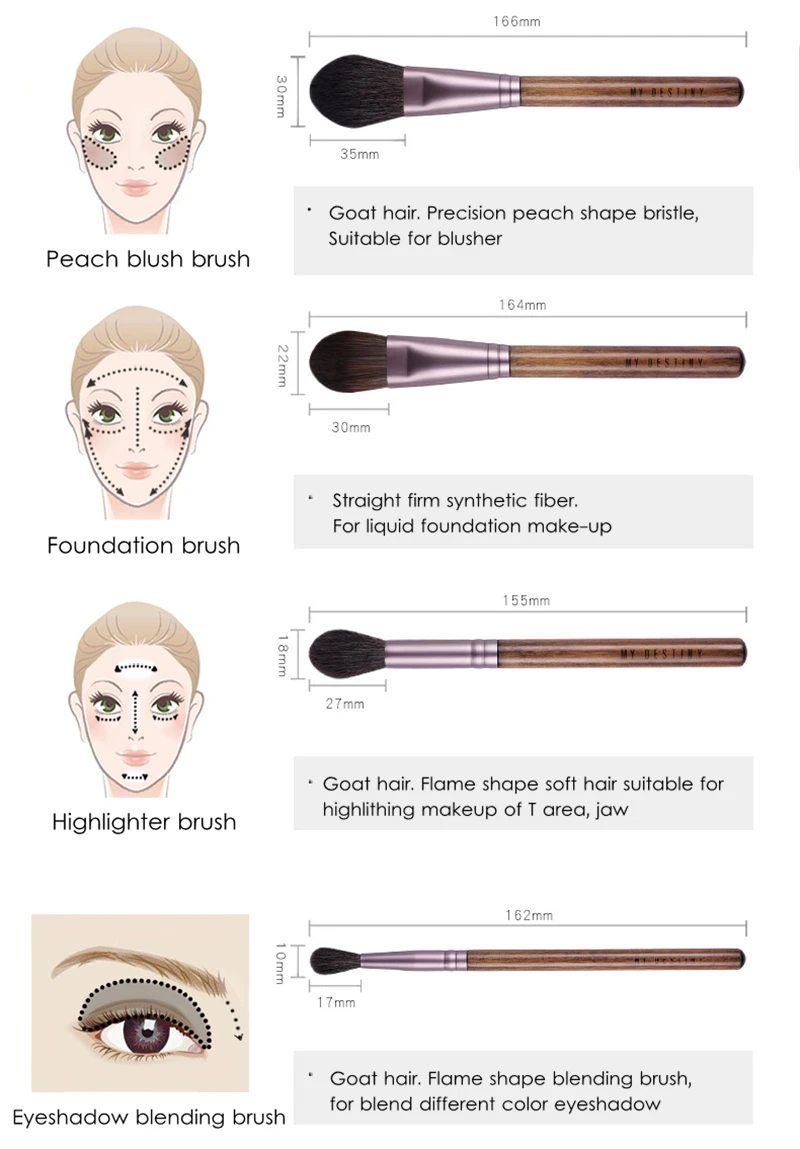 14 шт. набор кистей для макияжа из натурального козьего волоса, деревянная пудра для смешивания румян, теней, Полный косметический набор кистей