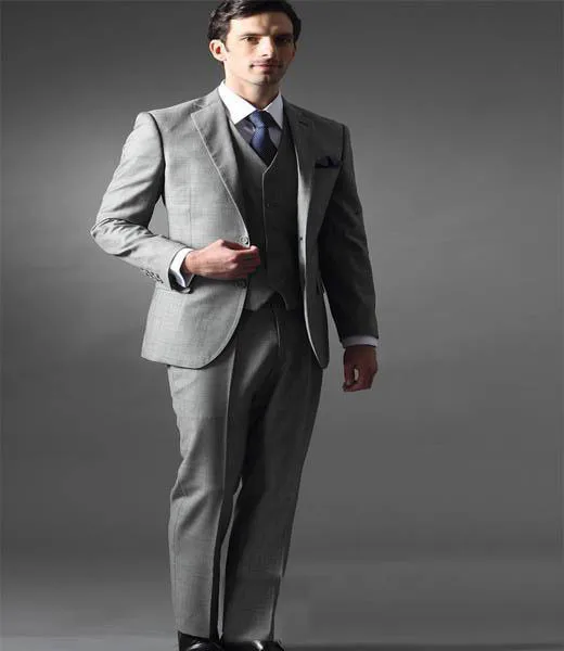 New Style Side Vent Groom Tuxedos Light Grey Best man Notch Lapel Groomsman Men Wedding Suits Bridegroom (Jacket+Pants+Tie+Vest)