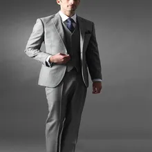 Стиль боковое отверстие Жениха Смокинги Светло-серый Лучший человек лацкан друг жениха Мужские свадебные костюмы Жених(куртка+ брюки+ галстук+ жилет