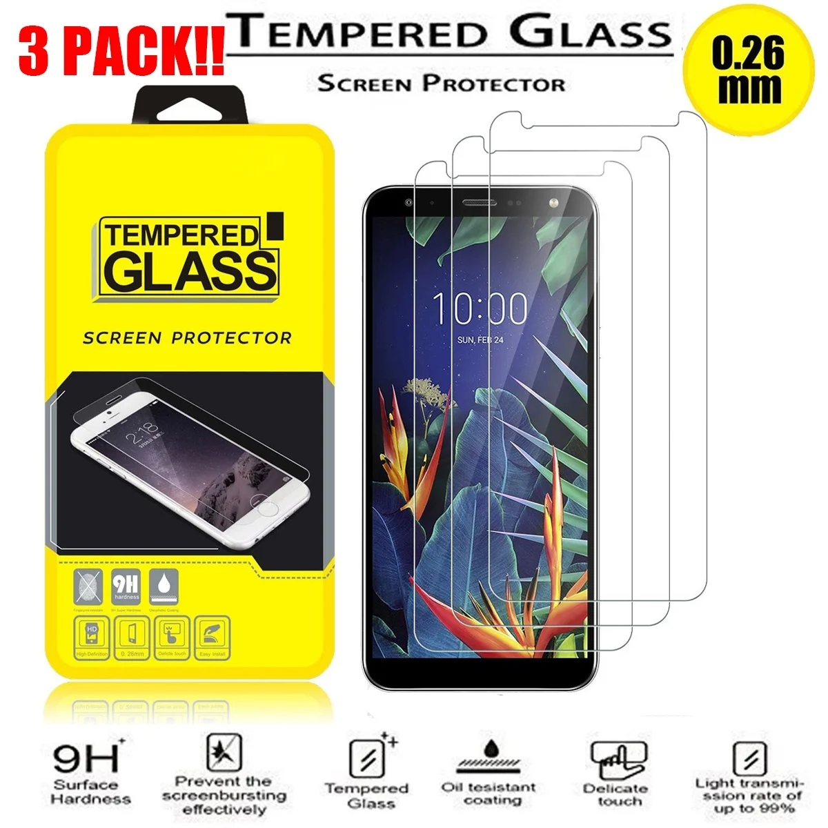

3 Pack 9H Hardness Tempered Glass Screen Protector For LG Aristo / Aristo 2 /Stylo 3 / Stylo 4/ K20 Plus/ Zone 4/ G8/ K30/ K40