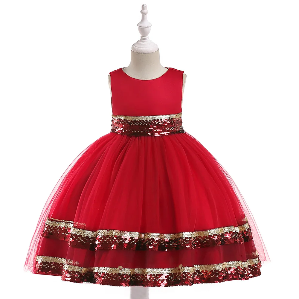 New Design Kids Party Dresses Wholesale Children Wears Sequin Flower