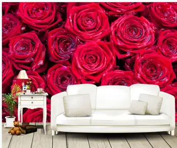 

Custom Any Size Mural Wallpaper Beautiful romantic and delicate love red rose flower TV background wall