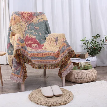 

New 100% Cotton Jacquard Thread Blanket World Territory Multifunction Decor Sofa Blanket Tapestry Bed Cover Tablecloth 180x230cm