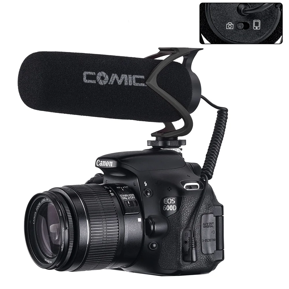 CoMica CVM-V30LITE супер кардиоидный конденсаторный Lite микрофон для смартфона камера одноклавишный переключатель низкий уровень шума анти-помехи