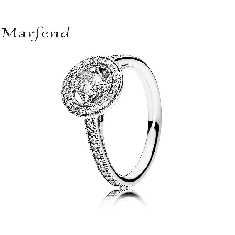 

Marfend Fine Detail Authentic 100% Sterling Silver 925 Charming & Retro Vintage Allure Clear CZ Finger Rings For Women Jewelry