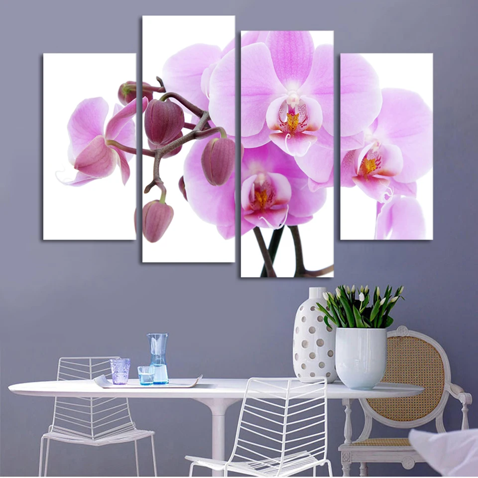 New Modular Pictures 4 Piece Free Shipping Cheap abstract Modern Wall Painting purple pink flower Home Decorative Art Picture Pa | Дом и сад