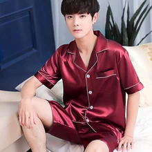 2019 Hot Plus Size Red Silk Men Pajamas Sets Solid Satin Sleepwear Men Summer Suit Pyjama Men Short Pyjamas Male S M L XL XXL 2019 Hot Plus Size Red Silk Men Pajamas Sets Solid Satin Sleepwear Men Summer Suit Pyjama Men Short Pyjamas Male S M L XL XXL