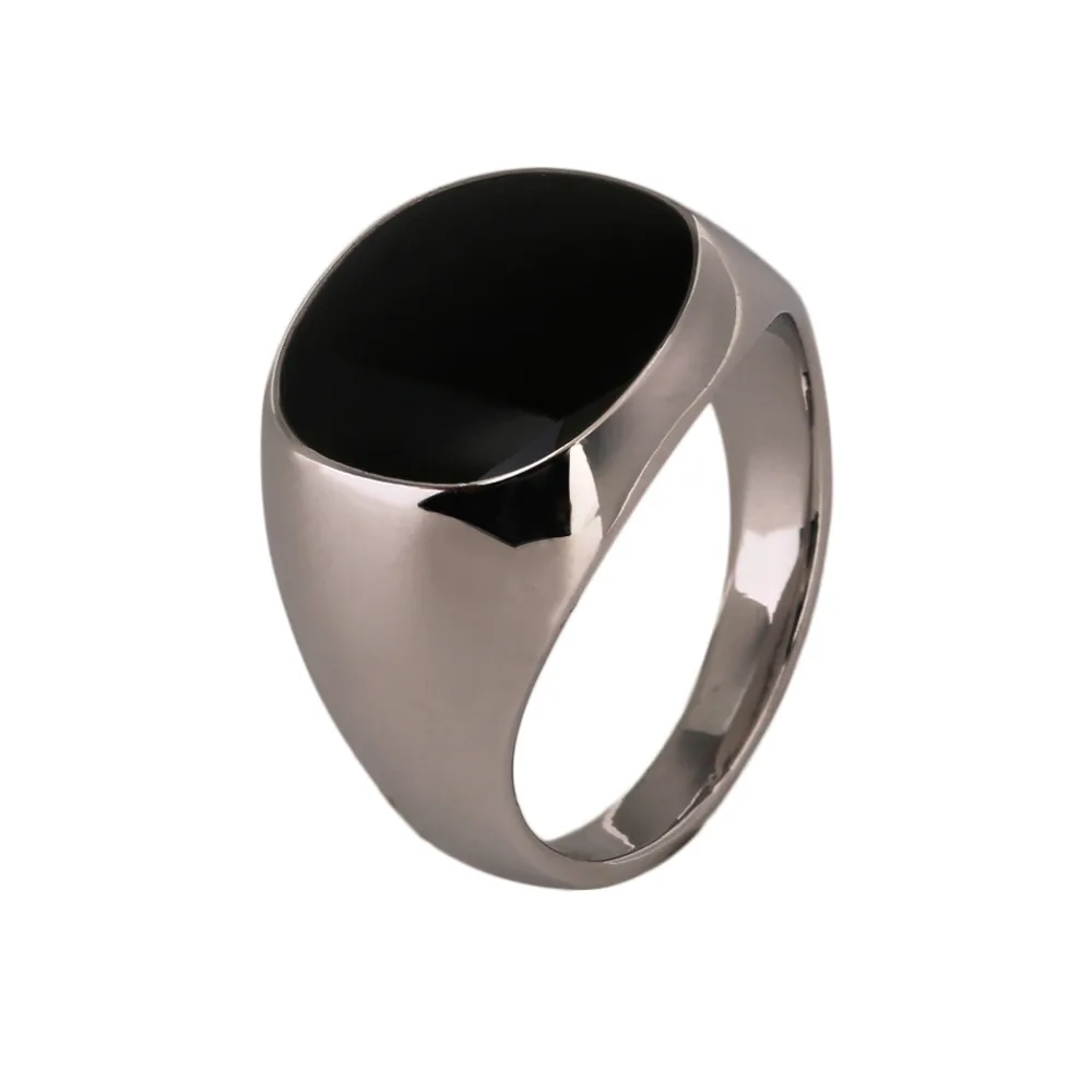 

Fashion Stainless Steel Metal Ring Black Onyx Stone Engagement Wedding Ring