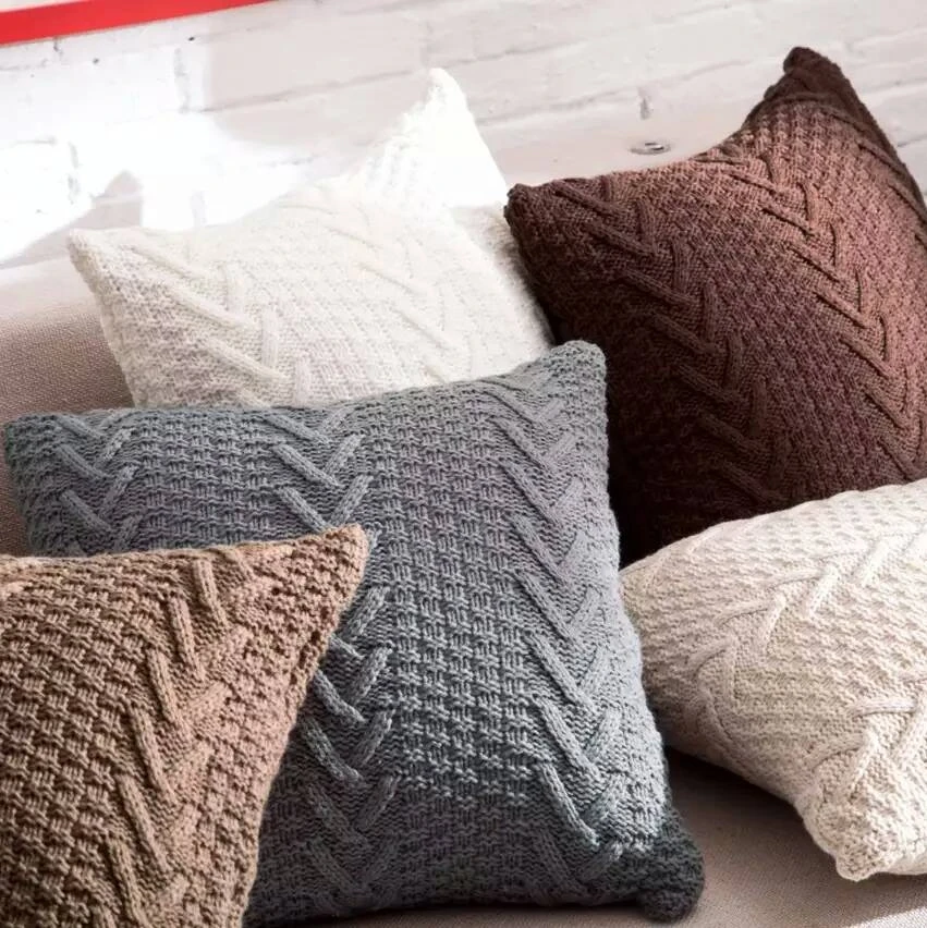 Fish Bone Cotton Knitted Decorative Pillow Cover Cable ...