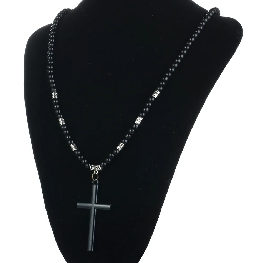 Ретро ожерелье с кулоном в виде креста, каменные бусы, цепочка для женщин и мужчин, подарок из натуральной кожи, регулируемый воротник, шнур, ожерелье, ювелирное изделие CN05