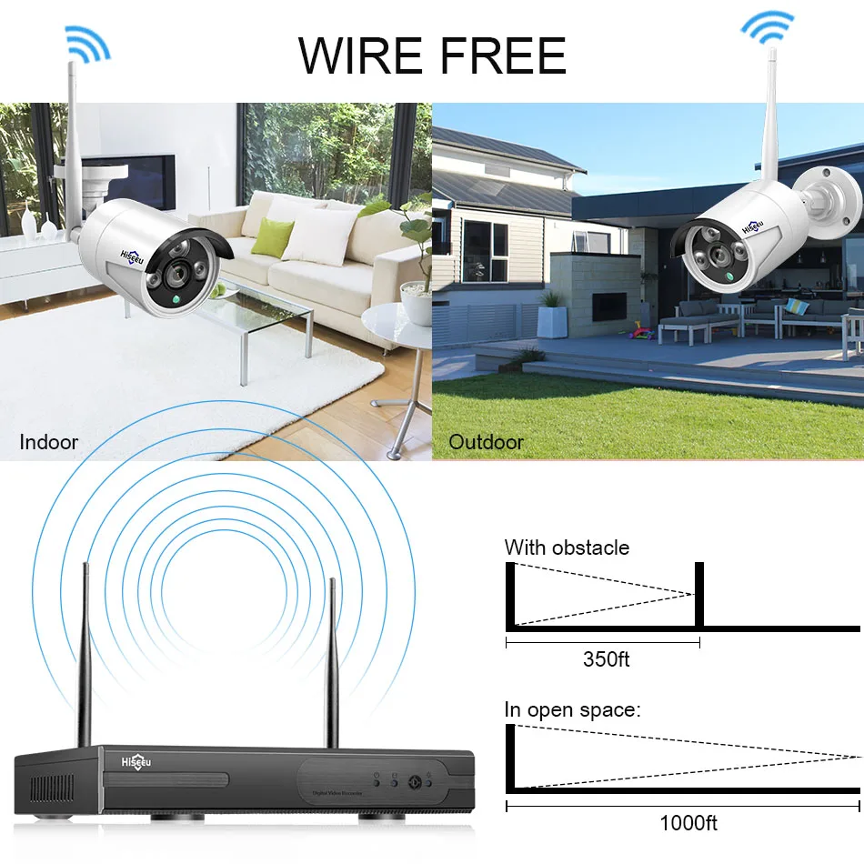 Hiseeu HD 1080P Беспроводная система видеонаблюдения 2 м 8ch Wi Fi NVR комплект наружного ИК
