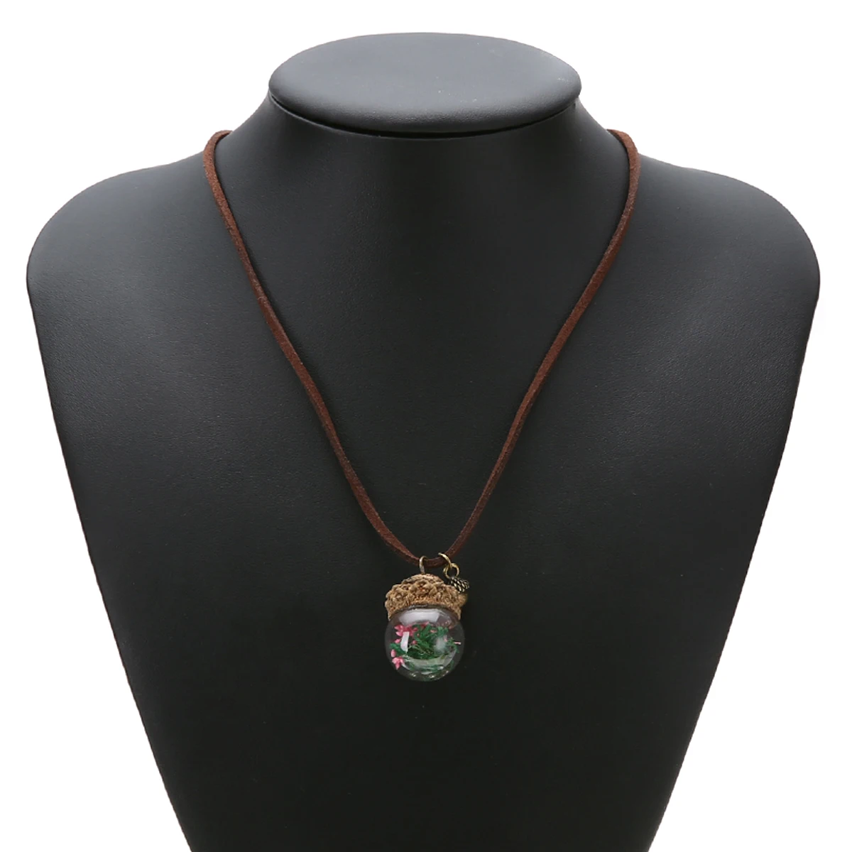 Vintage Acorn Pinecone Dandelion Leather Chain Jewelry For Women Men Cute Crystal Glass Ball Wishing Bottle Choker Chain