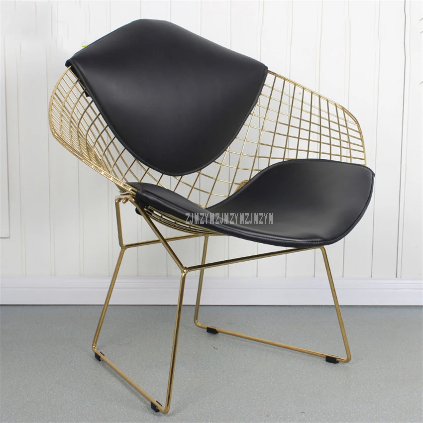 Creative Modern Design Decorative Wire Chair Metal Iron Gold Chromed Padded Leisure Dining Chair With Leather Soft Seat Cushion Creative Modern Design Decorative Wire Chair Metal Iron Gold Chromed Padded Leisure Dining Chair With Leather Soft Seat Cushion