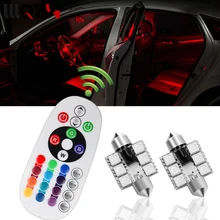 Conjunto Lâmpada de Leitura Mapa Dome Festoon LED 31 1/36/39/41mm RGB Interior Do Carro Auto lâmpada de Luz w/Controle Remoto do Flash Strobe 16 Modelos