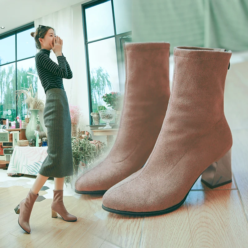 

2019 new winter women boots female pointed comfortable Martin boots ladies fashion plus cotton warm shallow boots mujer v33