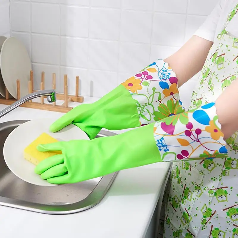 

1 Pair Kitchen Cleaning Rubber Gloves Waterproof Durable Household Gloves Kitchen Dishwashing Gloves Laundry Gloves