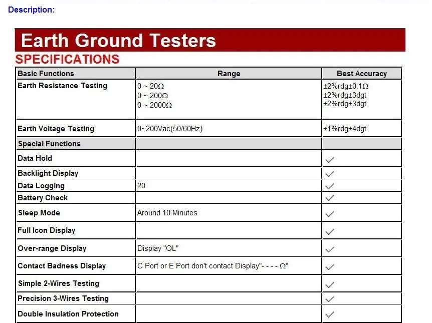 UNI-T UT521 ЖК-цифровой измеритель сопротивления заземления, измеритель напряжения 0-200 в 0-2000 Ом