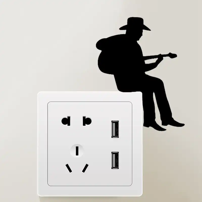 Cowboy Tocando La Guitarra Silueta Etiqueta Para Interruptor De Luz Dibujos Animados Vinilo Musica Pegatinas De Pared Decoracion Del Hogar Aliexpress