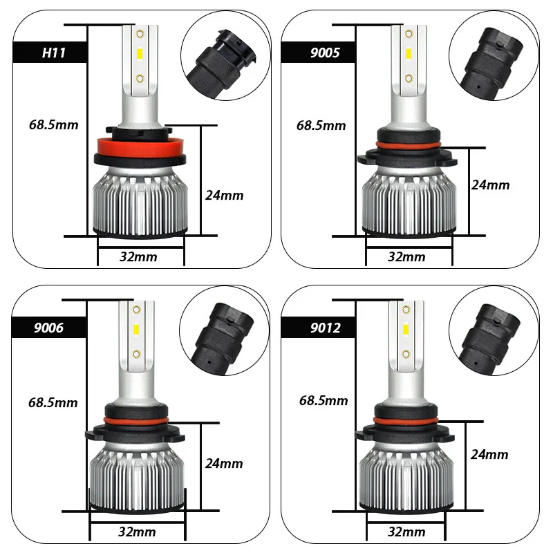 KIPPO мини F31 C6 S2 светодиодный фар автомобиля H1 H3 H4 HB2 9003 H7 H8 H9 H11 9005 HB3 H10 9006 HB4 9012 H13 H27 880 D2 9004 9007 6400LM