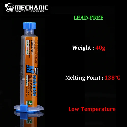 MECHANIC Бессвинцовая паяльная паста BGA паяльная флюсовая паста высокотемпературная пайка оловянный крем паяльная станция инструмент - Цвет: 40g 138C