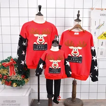 Family Matching Outfits Christmas Sweater Cute Deer Santa Claus Christmas Trees Design Kid Hoodies Thick Warm Family Clothes