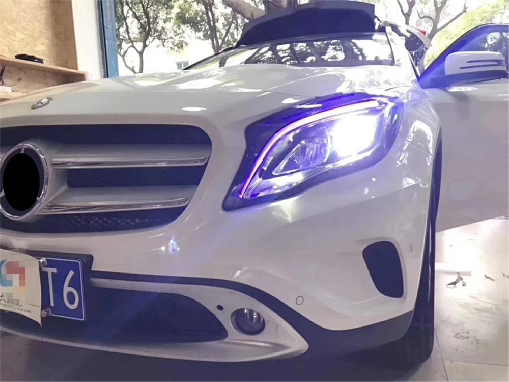 1 пара налобный фонарь для Benz GLA 200 220 260 фары, светодиодные фары дневного света DRL Bi-светодиодный объектив