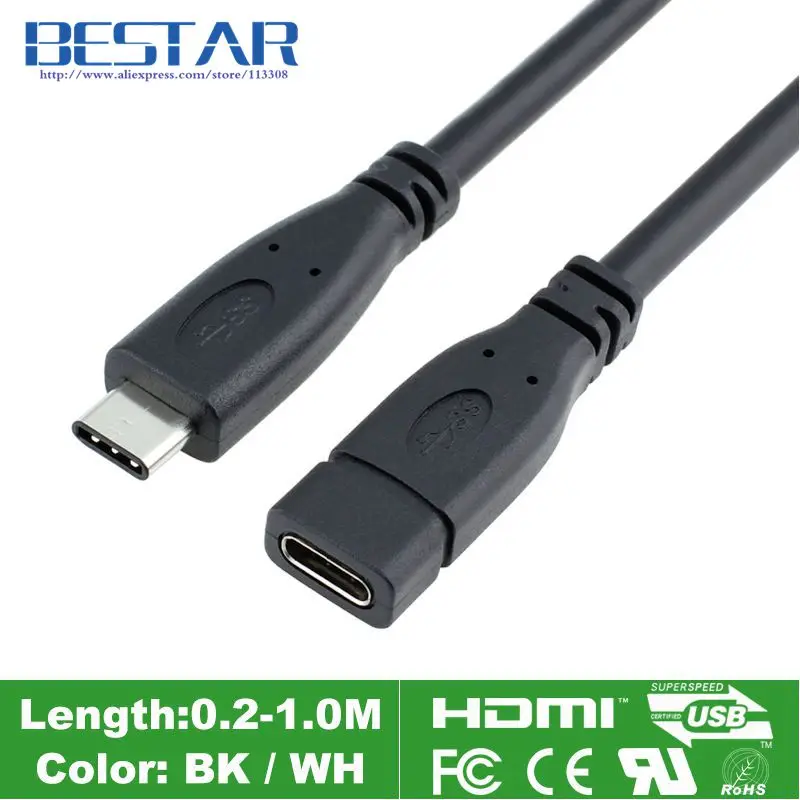 5A 10Gbp/S USB3.1 USB-C USB 3.1 Тип C расширение Тип кабеля-C мужчин и женщин кабели для передачи данных 0.2 м 0.5 м 1 м для MacBook Chromebook N1