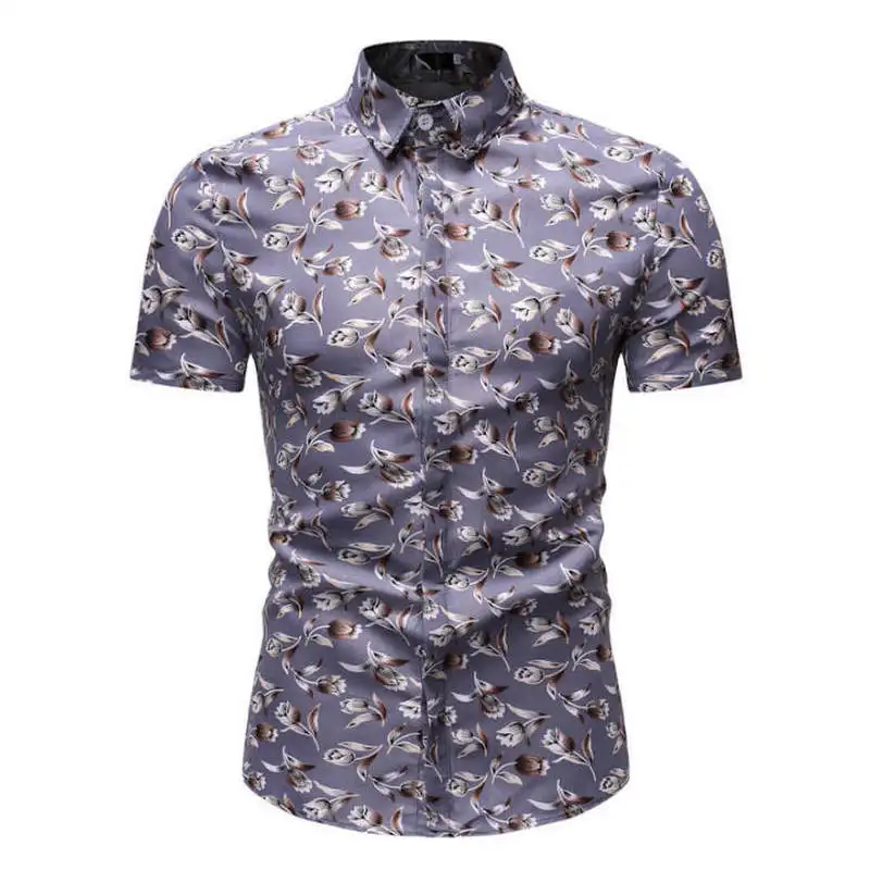 Мужские Гавайские рубашки мужские повседневные Camisa Masculina печатные пляжные рубашки мужская рубашка навыпуск с ярким рисунком короткий рукав Летняя Праздничная рубашка - Цвет: HZ01 gray