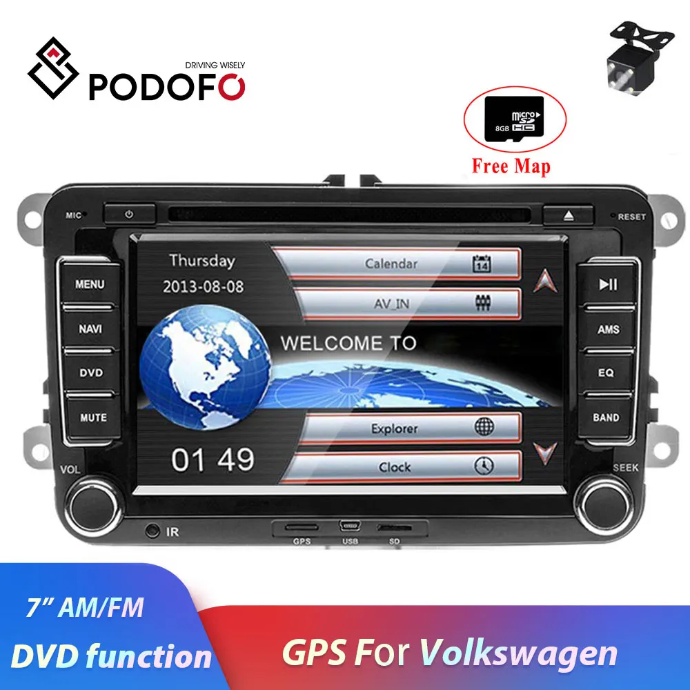 Podofo автомобильный мультимедийный плеер 2 Din автомобильный DVD gps " Автомагнитола стерео для VW/Volkswagen/Golf/Polo/Tiguan/Passat/b7/SEAT/leon/Skoda