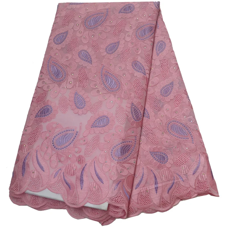 

Free shipping (5yards/pc) high quality African voile lace pink Swiss cotton lace fabric with embroidery for party dress CLP261
