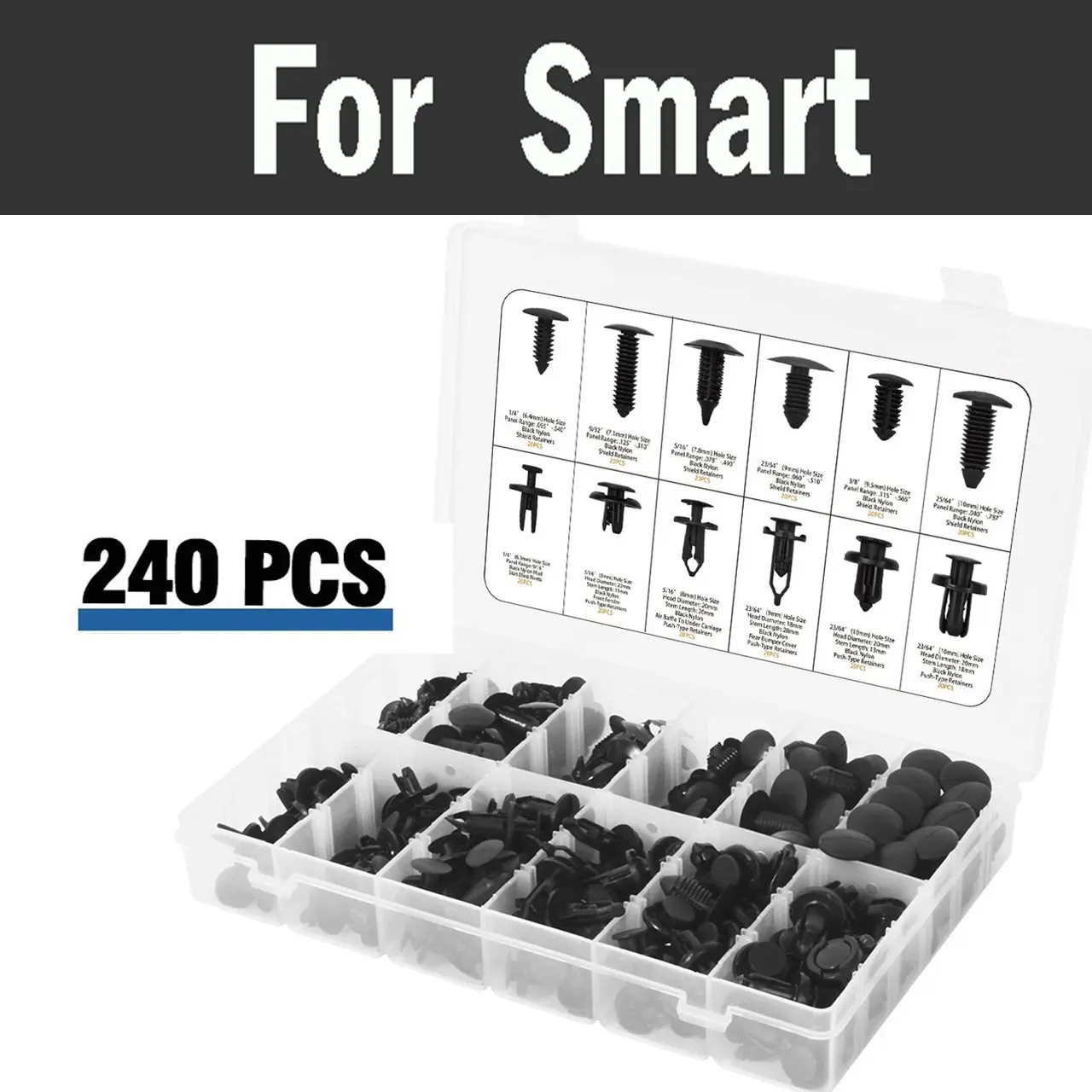 

240pcs Car Fastener Remover Interior Assortment Set With Pliers Tool Rivets For Smart Forfour Fortwo Roadster Clip Trim Kit