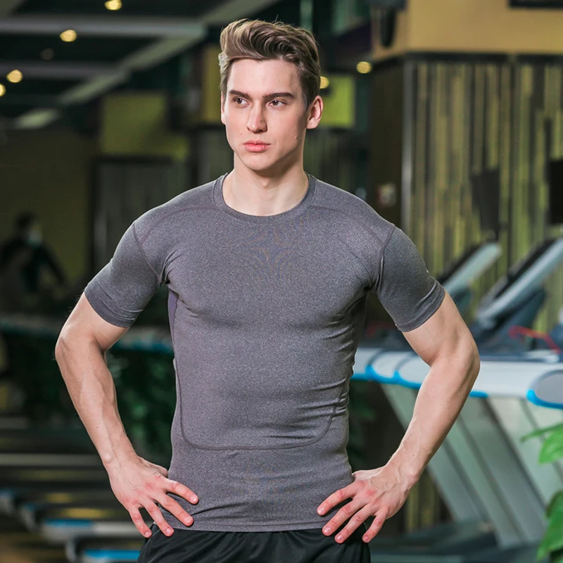 Men Compression Sports Shirt Fitness Body building Tight Stand Collar