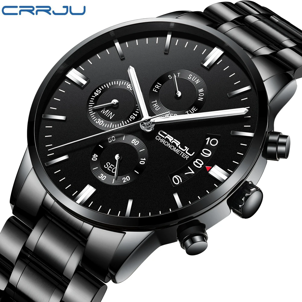 

Luxury Brand CRRJU 2018New Fashion Men Watches Men's Waterproof Stainless Steel Quartz Watch Men Leisure Clock Relogio Masculino