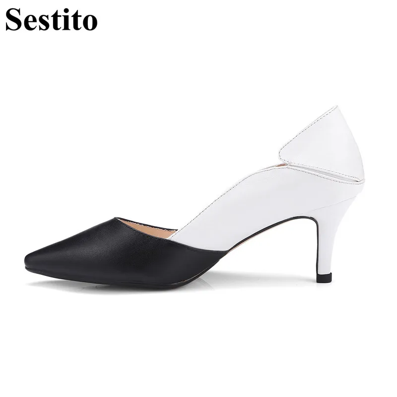 

2018 Concise Mixed Colors Pointed Toe High Heels female shoes Med Heel 4 cm Casual Pumps Women Slip-on Women Shoes Spring/Autumn