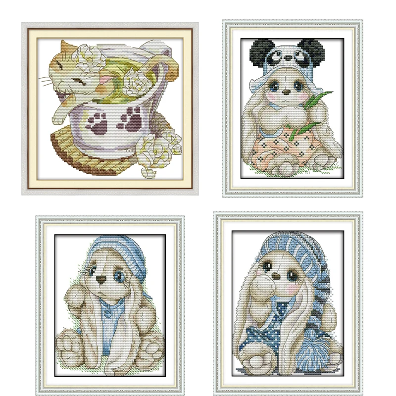 

oneroom Jasmine cat and The mini rabbit series Counted Cross Stitch DIY 4CT CT For Embroidery Home Decor Needlework