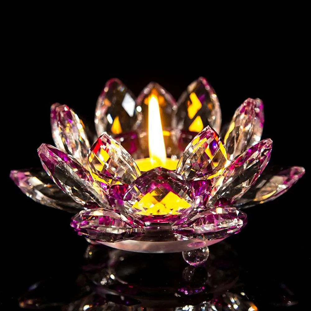 Candle Holder Crystal Glass Lotus Flower Tea Light