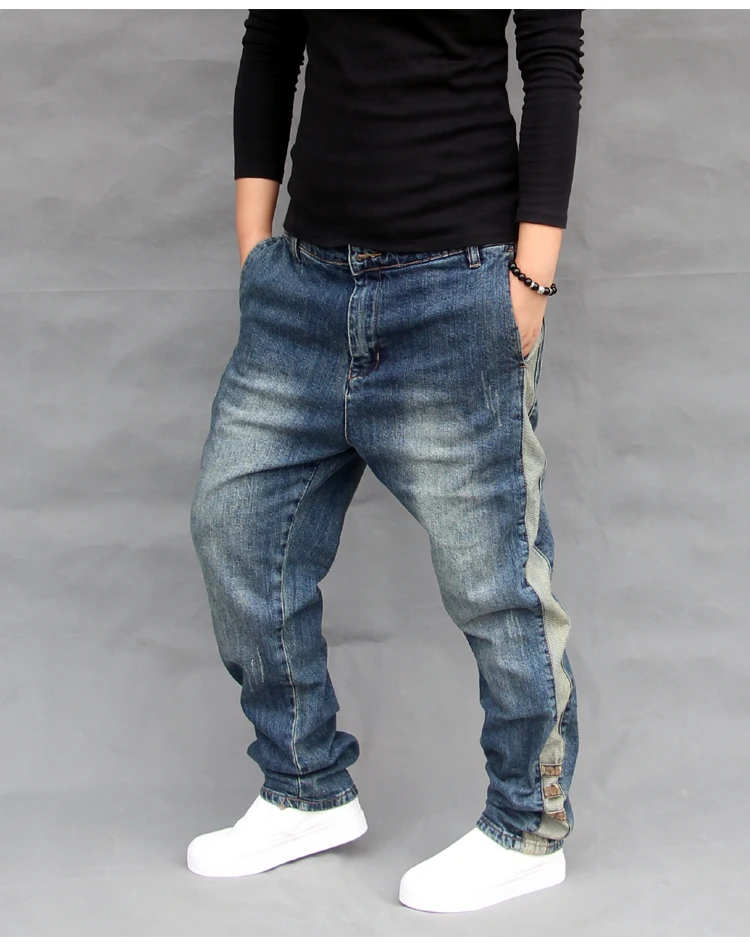 Новый мода плюс размеры 42 мужские мешковатые скейтборд джинсовые штаны Мужской уличная Танец шаровары Жан брюки большой Drop промежность