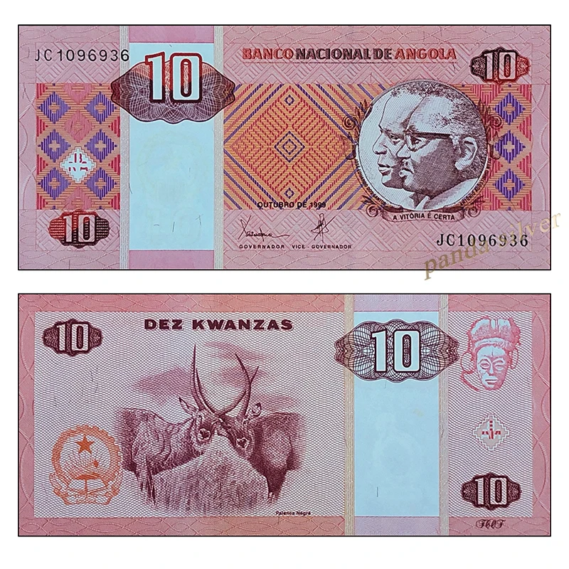 

Angola 10 Kwanzas 1999 P-145a, Original Banknote UNC World africa Collection Genuine Real Paper Notes Bill Money bank note gift