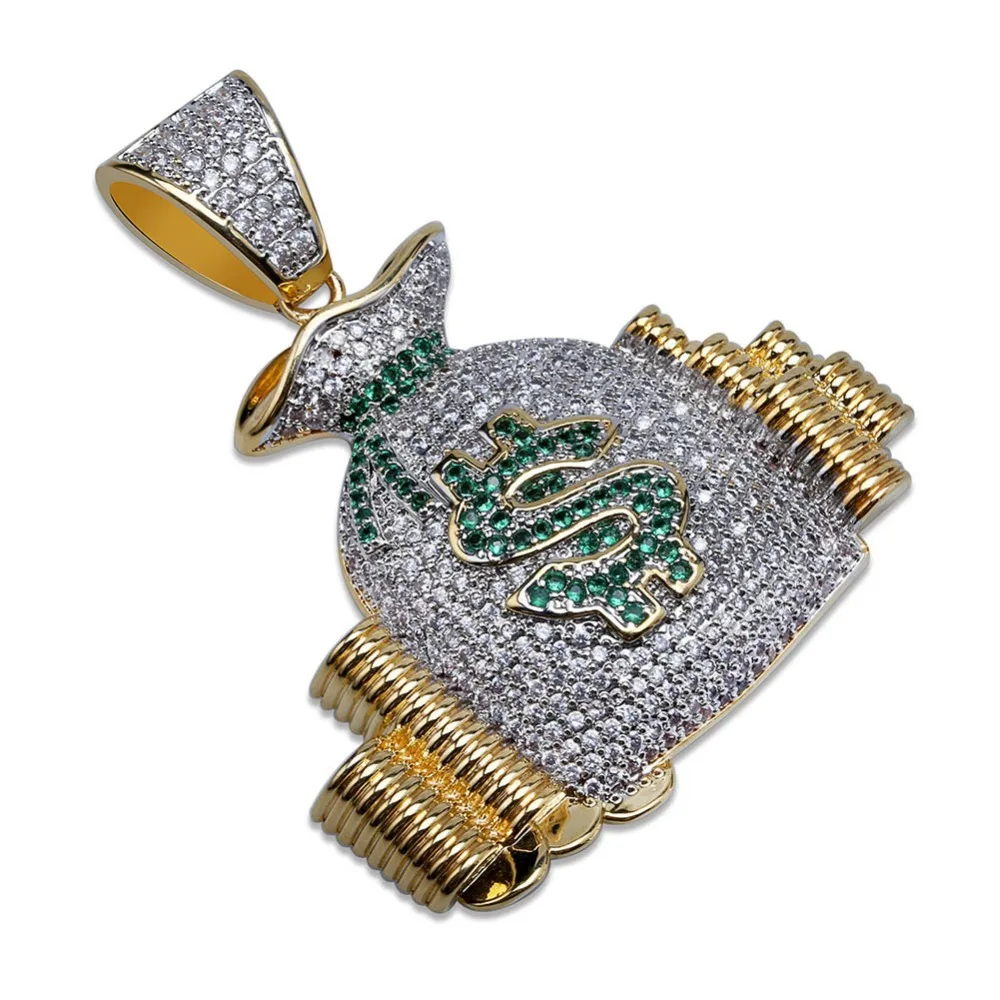 Классический мешок для денег стек со льдом наличные Серебрянное ожерелье цепочка Шарм ожерелье мужские Хип Хоп рок ювелирные изделия для мальчика подарок