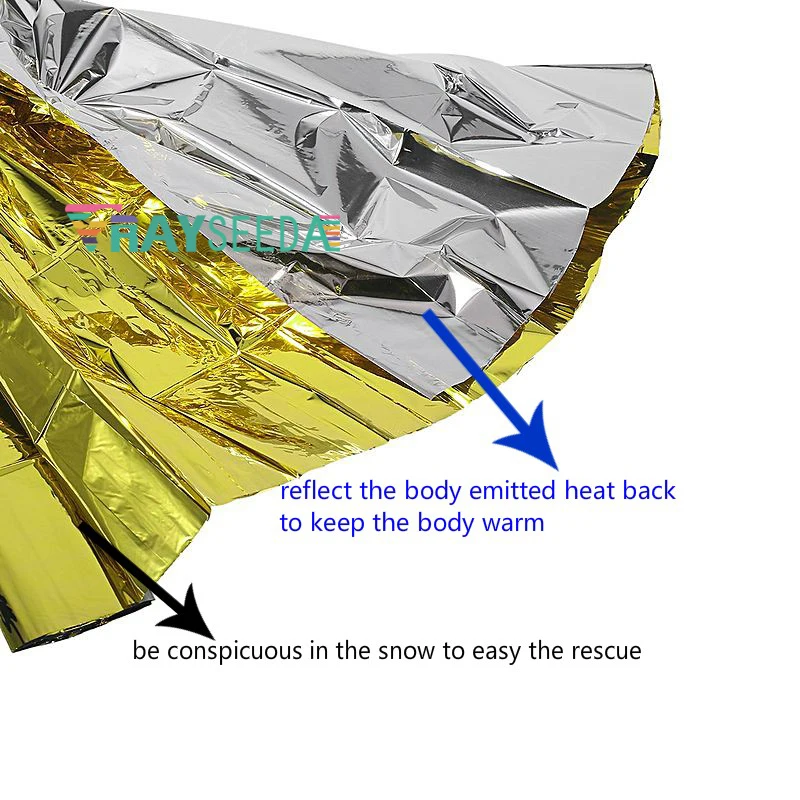 Rayseeda складное аварийное одеяло 210 см* 130 см серебро/золото для спасения при аварийной ситуации Укрытие Открытый Кемпинг держать тепло одеяло s