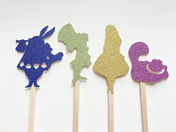 

glitter Alice in Wonderland birthday cupcake toppers baptism Christening party decoration doughnut food picks