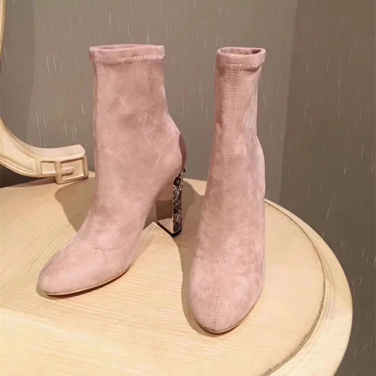 Pointed Otoño Botas Tacón Lujo Primavera As On Cuadrado Diseño Picture Colorido Cristal Mujeres Femeninos Kid Zapatos Botines Toe Slip Suede wF4q0qp6