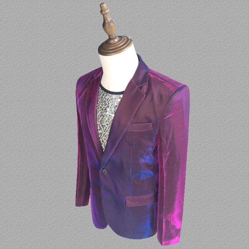 Фиолетовый Блейзер, мужские костюмы, Дизайнерская куртка, Мужские Сценические костюмы для певцов, Одежда для танцев, звездный стиль, платье в стиле панк-рок, masculino homme