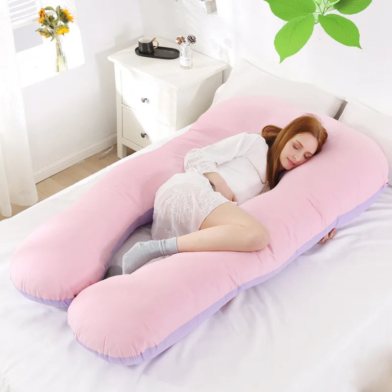 Подушка u-образной формы для сна для беременных женщин, мам и детей, подушка для сна, подушка для женщин, подушка из чистого хлопка, наволочка для беременных - Цвет: pink purple