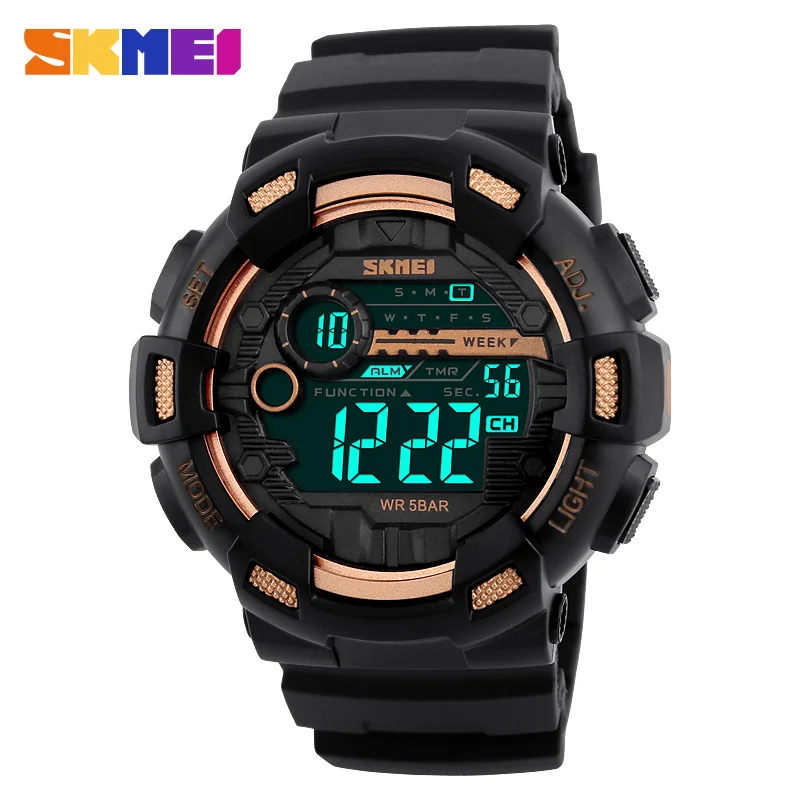 SKMEI Outdoor Sport Watch Men Multifunction 5Bar Waterproof PU Strap LED Display Watches Chrono Digital Wristwatch Reloj Hombre