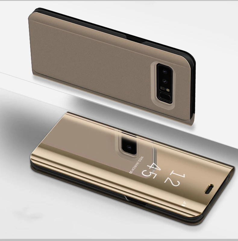 Clear View Smart Зеркало чехол для Samsung Galaxy J3 J5 J7 Prime J6 плюс кожи(полиуретан) с откидной крышкой с функцией подставки для телефона Galaxy J6 - Цвет: Gold